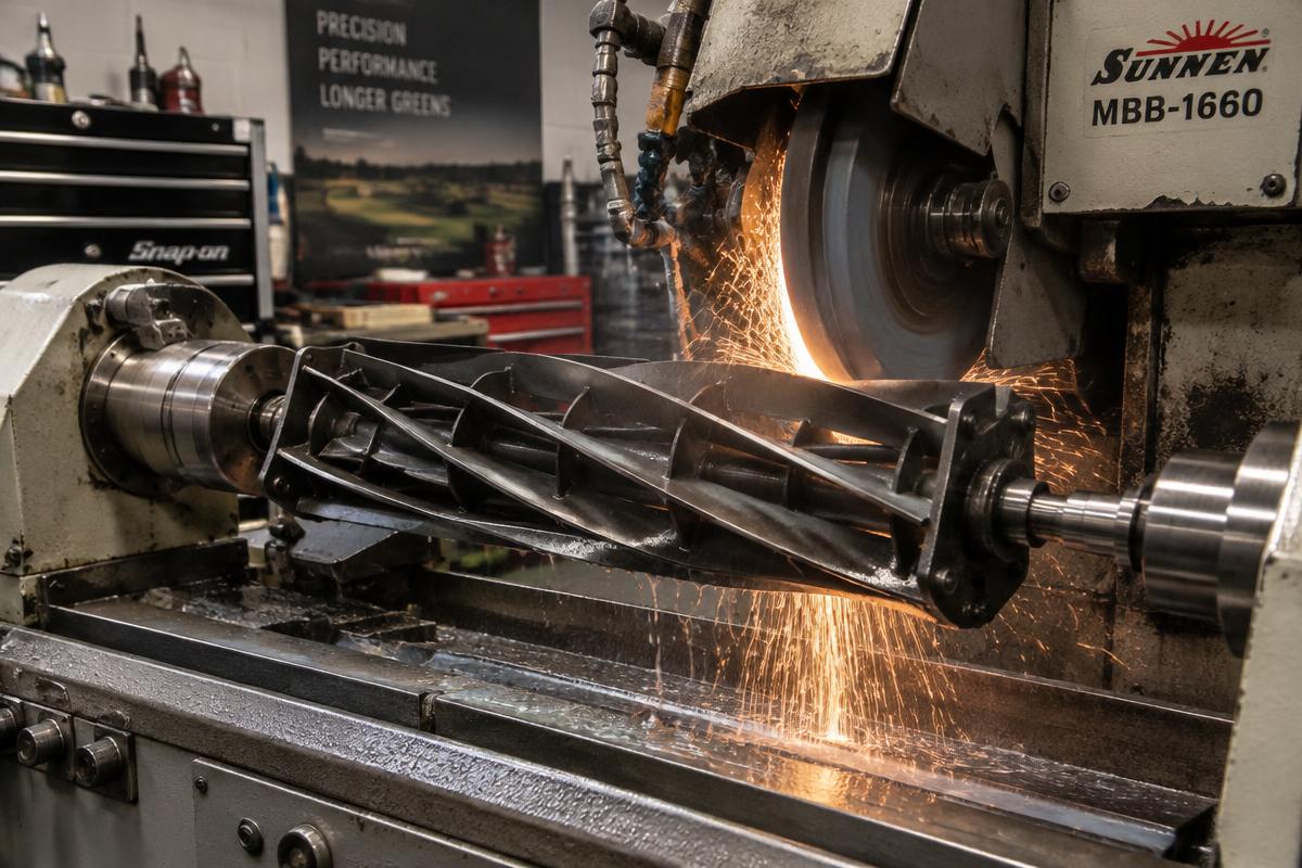 Klippcylinder slipas i precisionsslipmaskin i verkstaden
